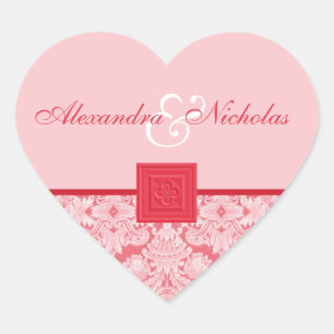 Red Damask with Quatrefoil Cross Wedding Stickers
