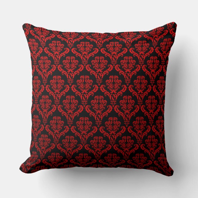 Red Damasks On Black Cushion (Front)