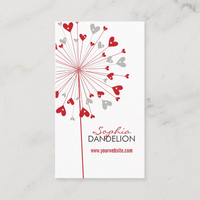 Red Dandelions Love Hearts Whimsical Profile Card (Front)