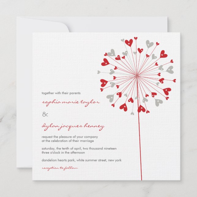 Red Dandelions Love Summer Wedding Invitation (Front)
