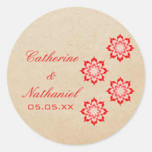 Red Daring Floral Blooms Wedding Stickers