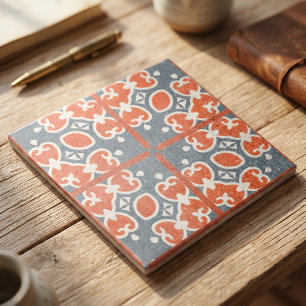 Red Dark Blue Distressed Cement-Look Mosaic Tile