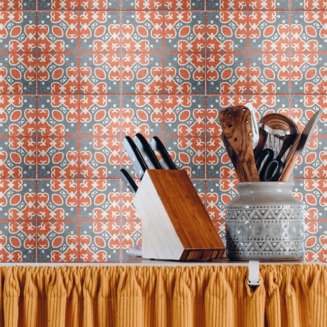 Red Dark Blue Distressed Cement-Look Mosaic Tile (Creator Uploaded)