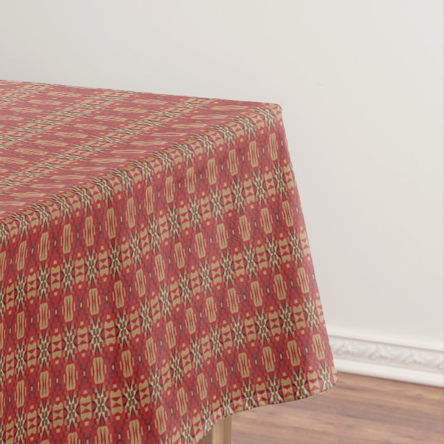 Red Dark Brown Tan Beige Rust Orange Tribal Art Tablecloth (In Situ)