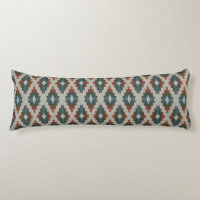 Red Dark Brown Teal Blue Grey Tribal Art Pattern