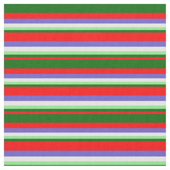 Red, Dark Green, Light Green, White & Slate Blue Fabric (Close Up)