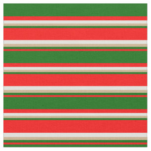 Red, Dark Green, Tan & Light Cyan Coloured Lines Fabric