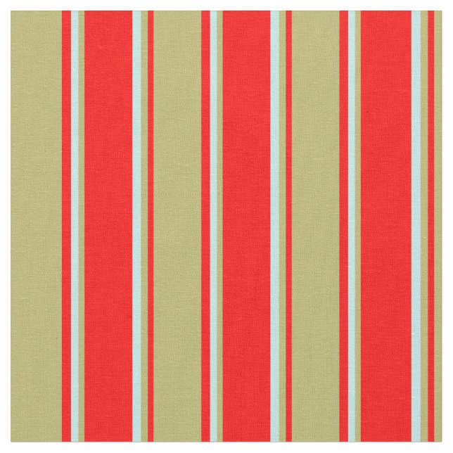 Red, Dark Khaki, and Turquoise Stripes Fabric (Close Up)