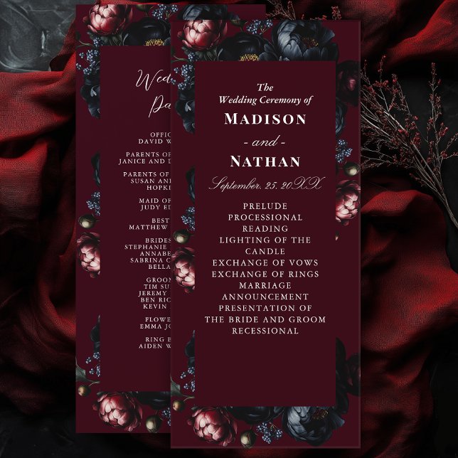 Red Dark Moody Romantic Black Peony Gothic Wedding Programme (Creator Uploaded)