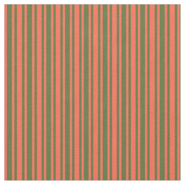 Red & Dark Olive Green Striped/Lined Pattern Fabric (Close Up)