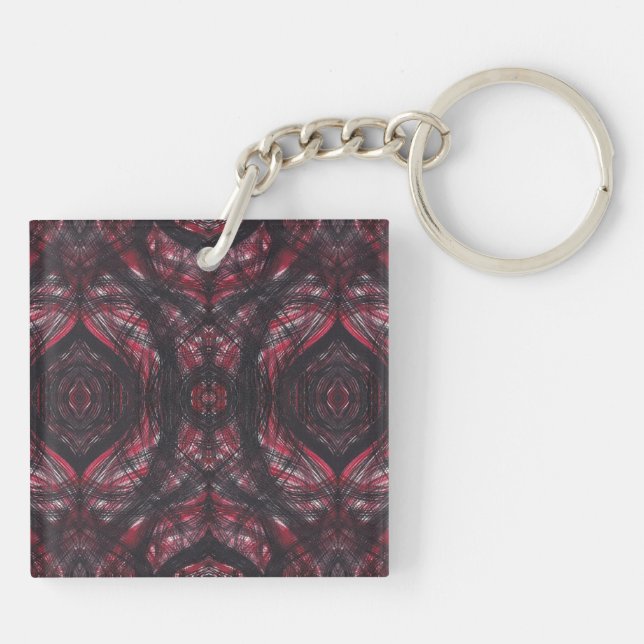 Red Dark Red Abstract Watercolor Art Key Ring (Back)