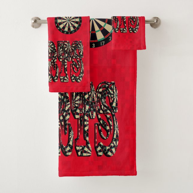Red Dartboard And Darts Logo Design, Bath Towel Set (Insitu)
