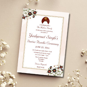 Red Dastar bandi invitation card template
