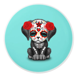 Red Day of the Dead Baby Puppy Dog Ceramic Knob