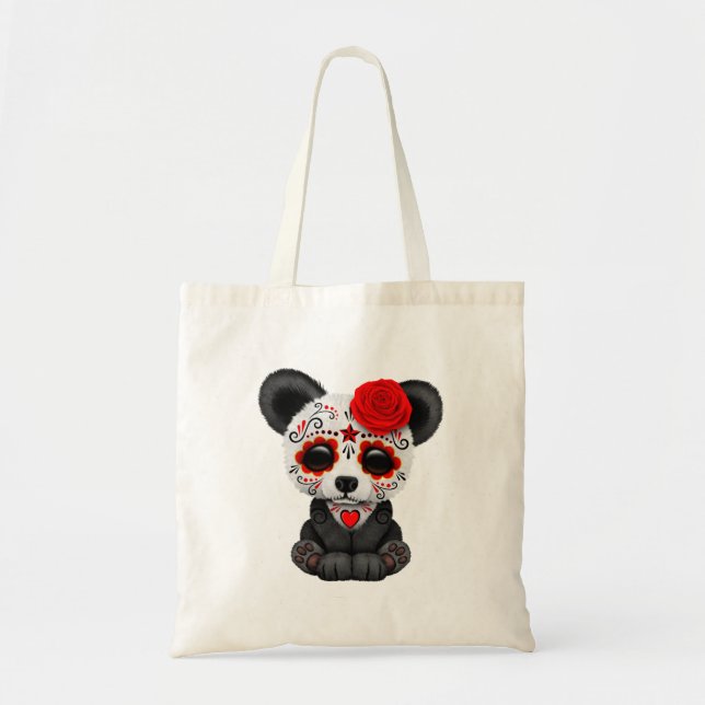 Red Day of the Dead Panda Cub Tote Bag (Front)
