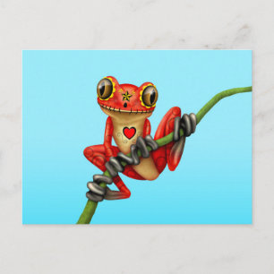 Red Day of the Dead Sugar Skull Tree Frog Postcard