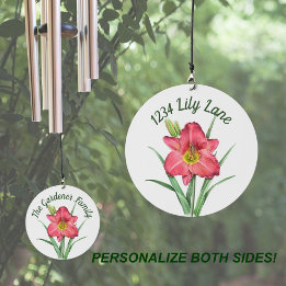Red Daylily Flower Personalised Wind Chime