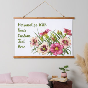 Red Daylily Flowers Botanical Art Personalised Hanging Tapestry