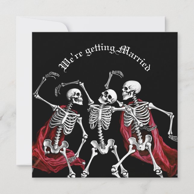 Red Death Dancing Skeletons Gothic Wedding Holiday Card (Front)