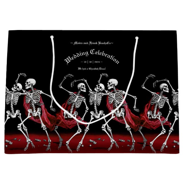 Red Death Dancing Skeletons Gothic Wedding Large Gift Bag (Front)