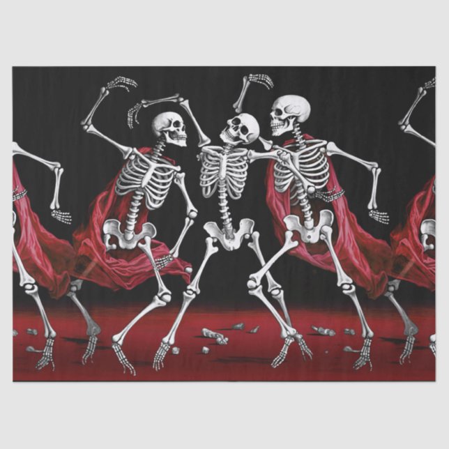 Red Death Dancing Skeletons Gothic Wedding Tissue Paper (Front)