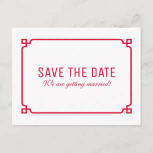 Red Deco Chic Save the Date Postcard