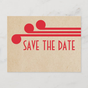 Red Deco Chic Save the Date Postcard
