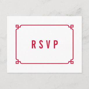 Red Deco Chic Wedding RSVP Postcard