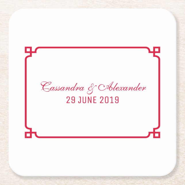 Red Deco Chic Wedding Square Paper Coaster (Front)