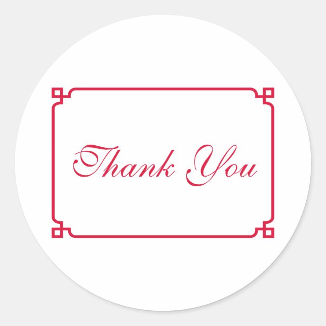 Red Deco Chic Wedding Thank You Classic Round Sticker (Front)
