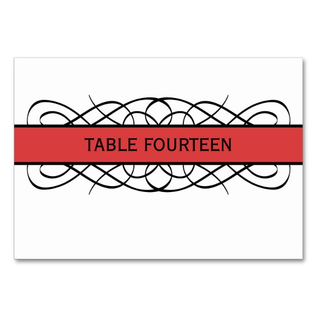 Red Deco Flourish Table Card (Front)