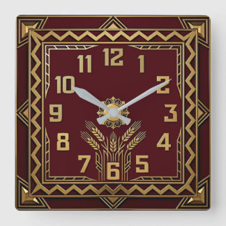 Red Deco Square Wall Clock
