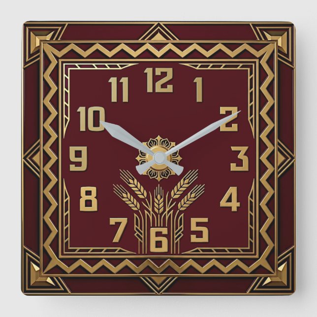 Red Deco Square Wall Clock (Front)