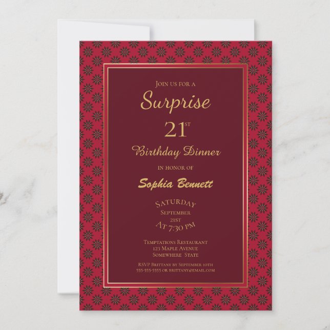 Red Decorative Border Surprise 21st Birthday Invitation (Front)