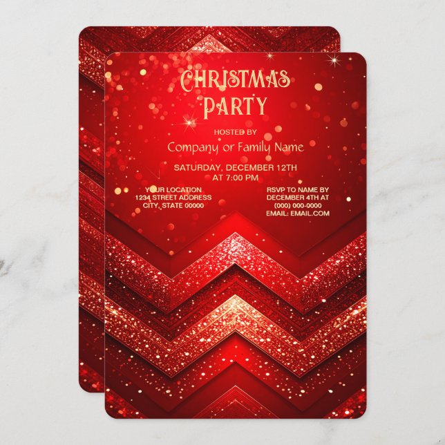 Red Decorative Christmas Glitter Holiday Party Invitation (Front/Back)