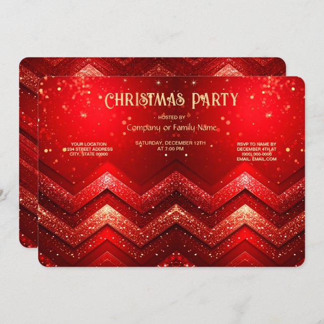 Red Decorative Christmas Glitter Holiday Party Invitation (Front/Back)