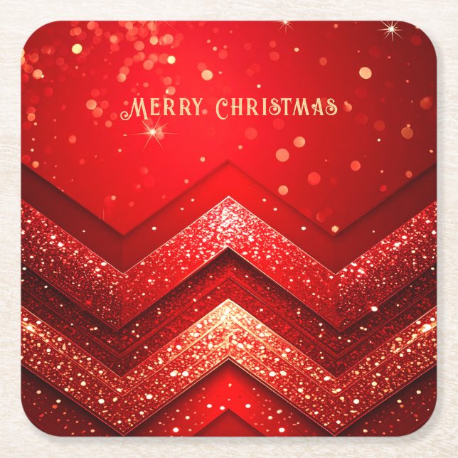 Red Decorative Christmas Holiday Paper Coaster (Front)