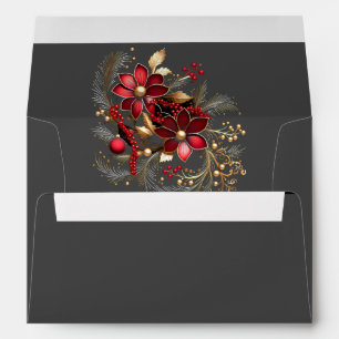Red Decorative Flowers Holiday Envelope