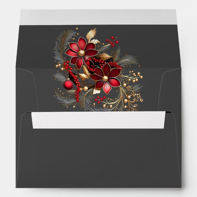 Red Decorative Flowers Holiday Envelope (Back (Bottom))