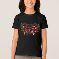 Red Decorative Flowers Holiday T-Shirt