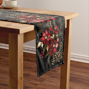 Red Decorative Flowers Holiday Table Runner