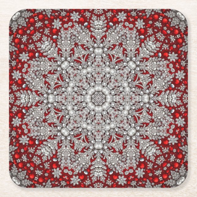 Red Decorative Holiday Paper Coaster (Front)