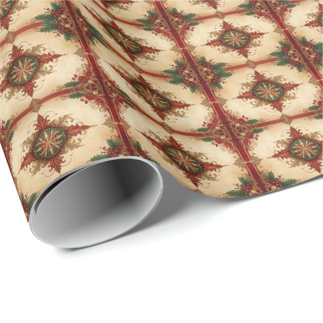 Red Decorative Holiday Wrapping Paper (Roll Corner)