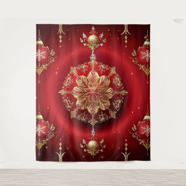 Red Decorative Ornaments Holiday Backdrop Tapestry (Front)