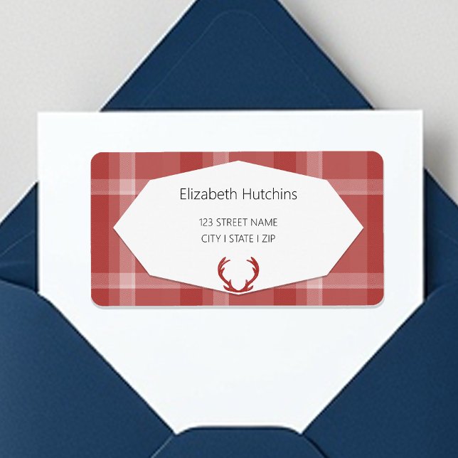 Red Deer Antlers Rustic Plaid Label (Creator Uploaded)