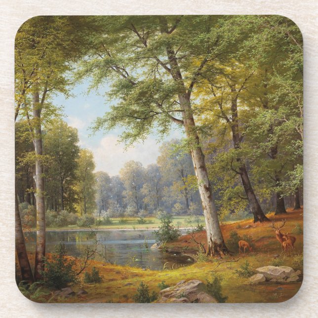 Red Deer by the Forest Pond Coaster (Front)