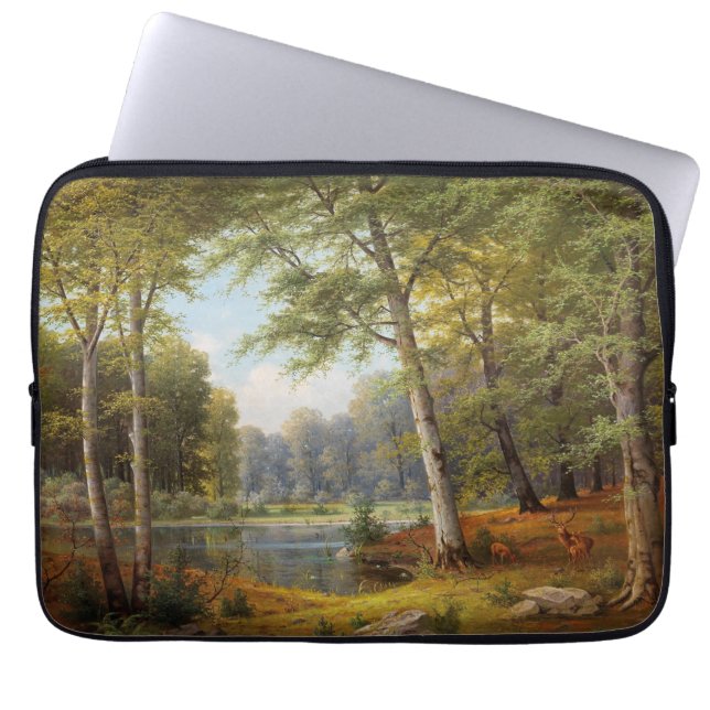 Red Deer by the Forest Pond Laptop Sleeve (Front)