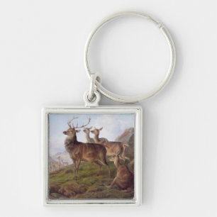 Red Deer in a Highland Landscape, 1872 (oil on can Key Ring