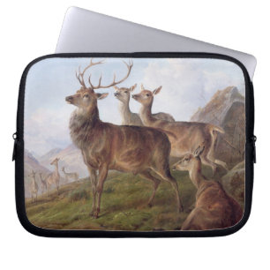 Red Deer in a Highland Landscape, 1872 (oil on can Laptop Sleeve