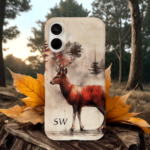Red Deer In The Forest Monogrammed iPhone 16 Case